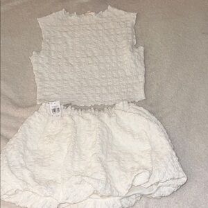 Textured White Sleeveless Top and Skirt Set